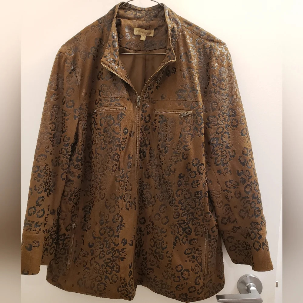 Womens Brown Leopard-Print Zip Jacket